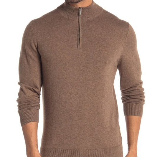 Wallin & Bros Pullover Sweater Quarter Zip Long Sleeve Mock Neck Brown Medium