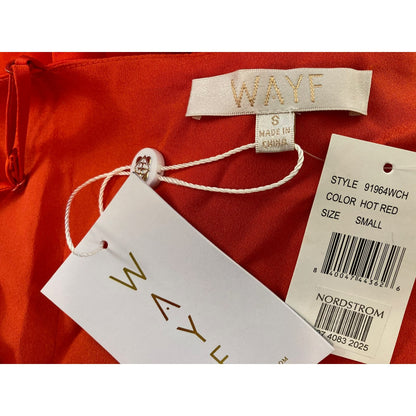 WAYF Faux Wrap Spaghetti Strap Tie-Waist Mini Dress Sz Small in Hot Red NWT