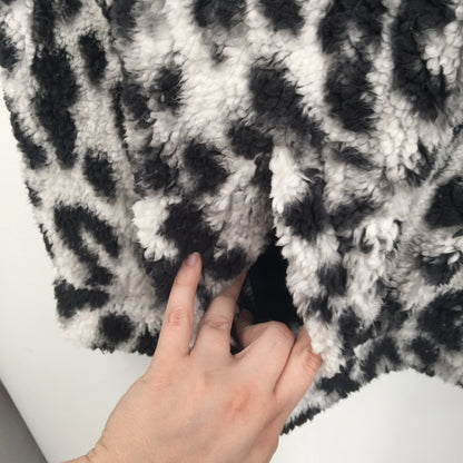 Te Verde Faux Fur Leopard Print Quarter Zip Hoodie Faux Shearling Extra-Small XS