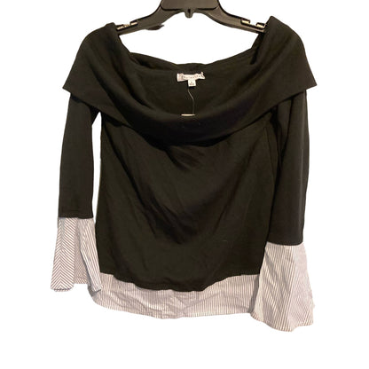 Socialite Cowl Neck Twofer Top Small Black with Blue & White Pinstripe NEW