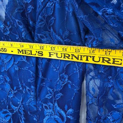 Vintage Blue 1980s High Low Lace Taffeta Dress Side Bow Crinoline 10 Long Sleeve