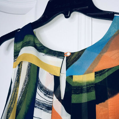 Trulli Sheer Overlay Pleated Sleeveless Shift Dress Multicolor Striped Size 6