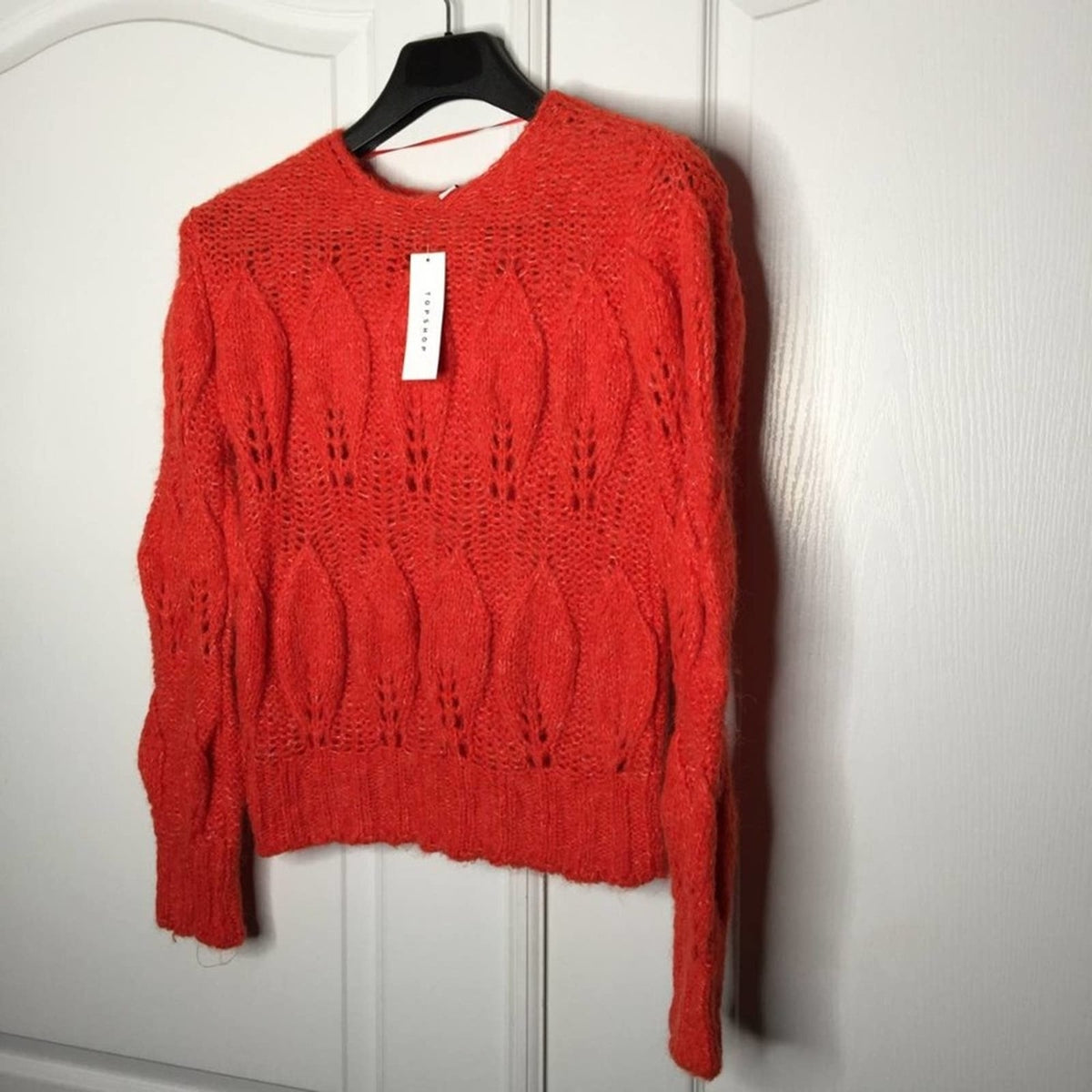 NWT Topshop Petal Pointelle Knit Pullover Sweater NEW Small RED
