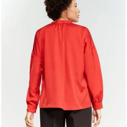 Laundry By Shelli Segal Blouse Large Goji Red NEW Bishop Sleeve Cross V-Neck top