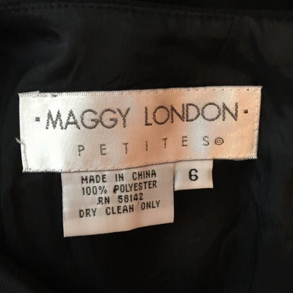 Maggy London Size 6P Black Dress Gold Embellish VINTAGE 1 Piece 1990 Cap Sleeve