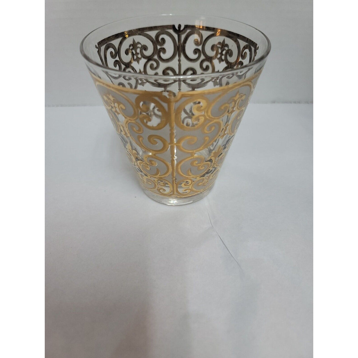 Georges Briard 22K Tumbler MCM Fleur de lis Design Rocks Glass Drinkware