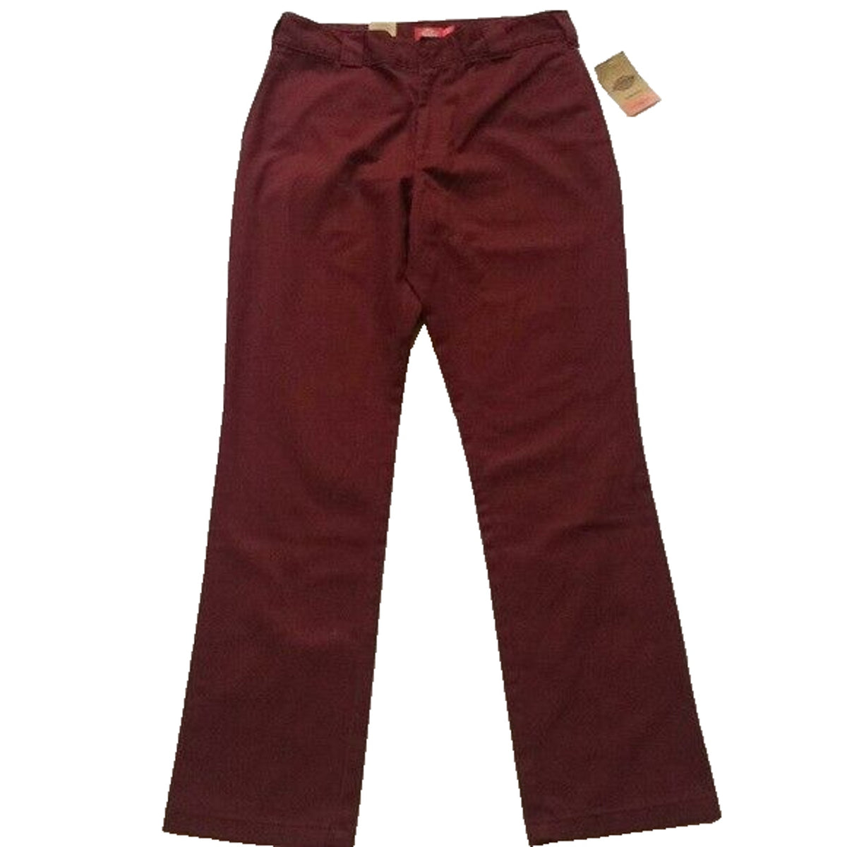 Dickies Straight Leg Juniors Flat Front Mid Rise Pants Size 11/30 Burgundy NWT