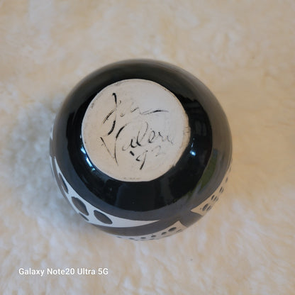Jan Valerie Art Pottery Black White Spots stripes Vintage Monochromatic Vase