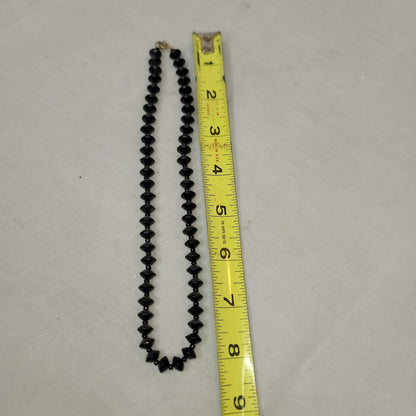 Vintage Necklace black obsidian 8" beaded in between discs glass
