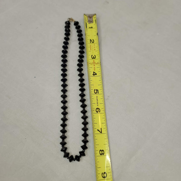 Vintage Necklace black obsidian 8" beaded in between discs glass