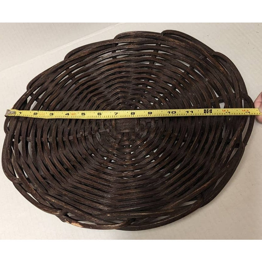 Vintage BENT WOOD Shallow Brown Wicker Basket 14.5" Large Plate Serve Ware