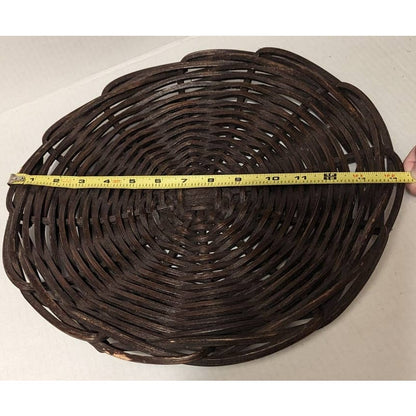 Vintage BENT WOOD Shallow Brown Wicker Basket 14.5" Large Plate Serve Ware