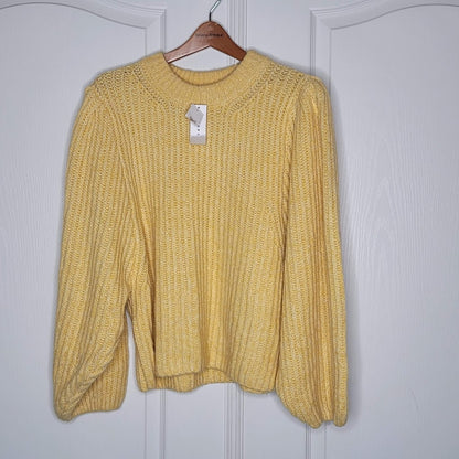 TopShop Size 12 large Knit Yellow Sweater Round Neck Pouf Long Sleeve Chunky NEW