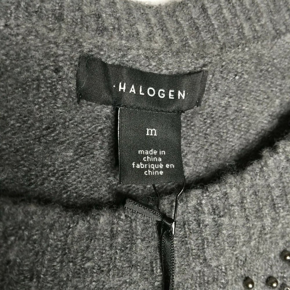 Halogen Pullover Sweater Rhinestone Lightweight Grey Medium Stretch NEW cozy