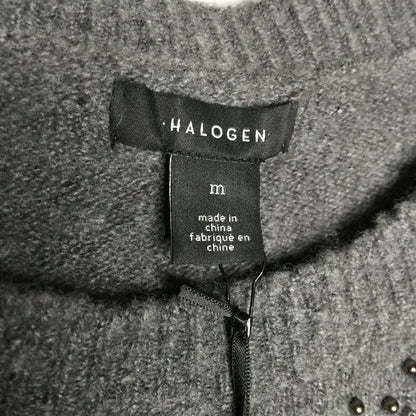 Halogen Pullover Sweater Rhinestone Lightweight Grey Medium Stretch NEW cozy