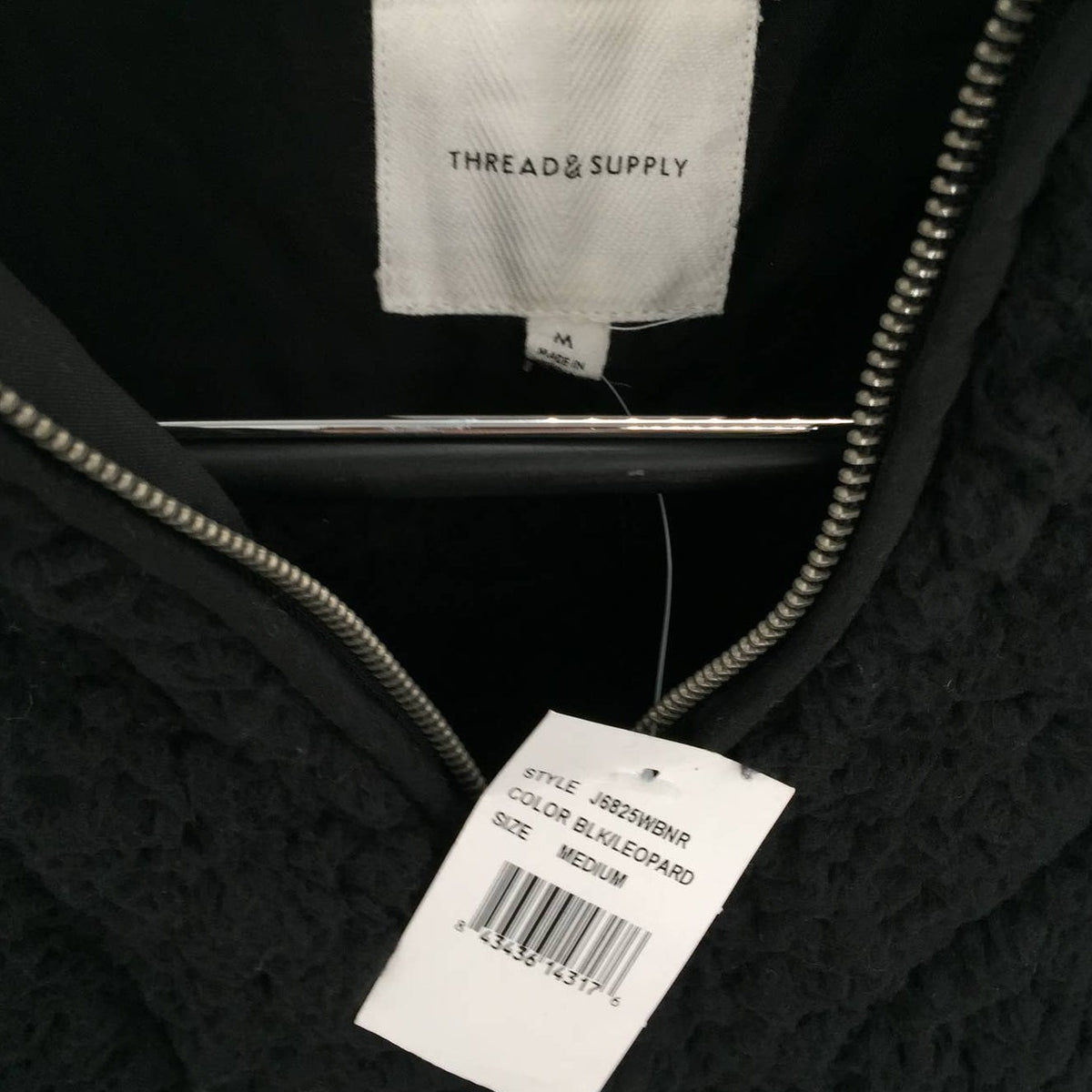 Thread & Supply Kangaroo Pouch Cozy Fleece Pullover 1/2 Zip Jacket Black/Leopard