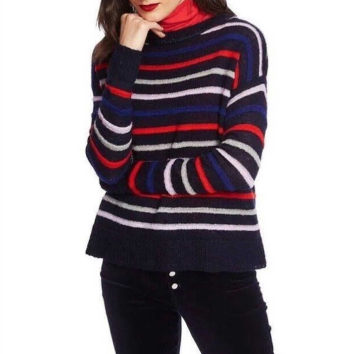 NWT Court & Rowe Striped Navy Crush Crewneck Sweater Small Winter Cold Weather