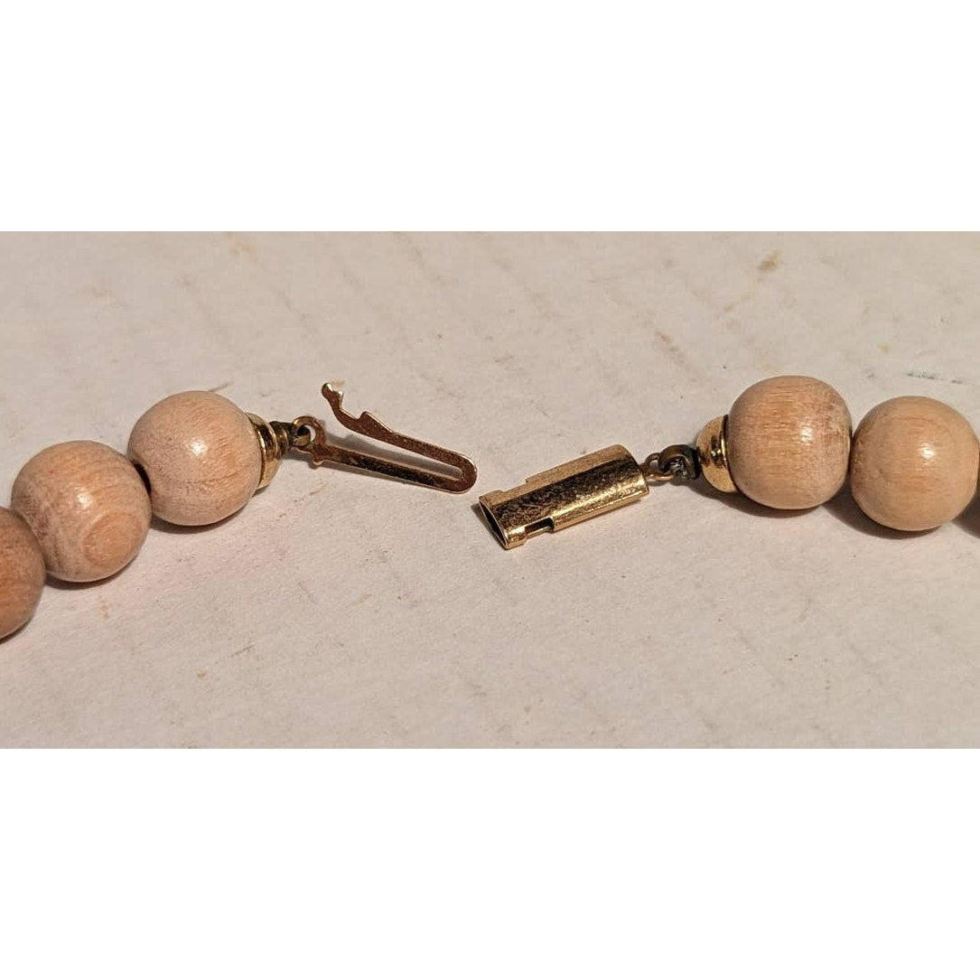 Vintage Pale Carved wood Bead Necklace Jewelry Light Browns Statement Piece