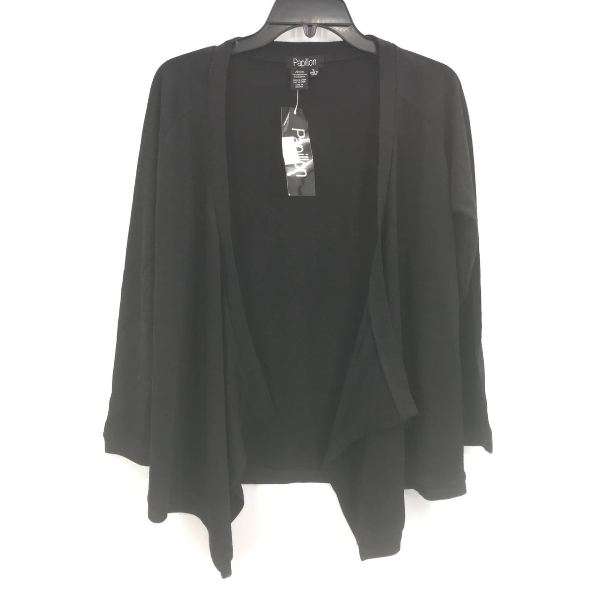 Papillon Black Front Open Cardigan Sweater 3/4 Sleeves Size Small NWT
