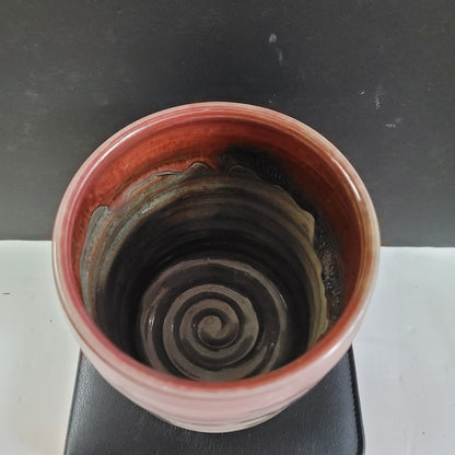 ART pottery incised vase pot Signed "White" Earth Tone drip glaze 6" tall