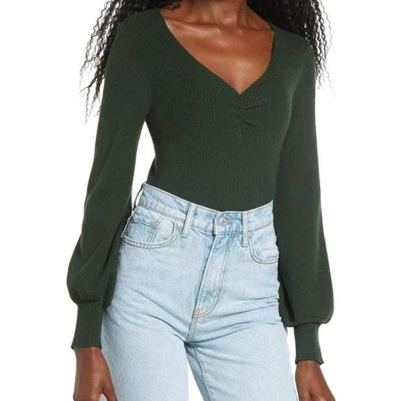 All In Favor V-Neck Blouson Sleeve Pullover Top Size XL/Extra Large in Green NWT