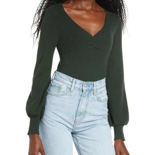 All In Favor V-Neck Blouson Sleeve Pullover Top Size XL/Extra Large in Green NWT