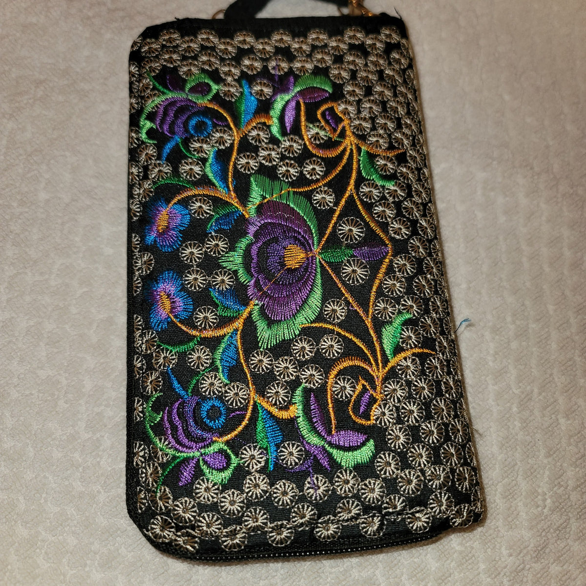 purple Embroidery Sling bag purse Phone Credit card Wallet Adjustable Crossbody