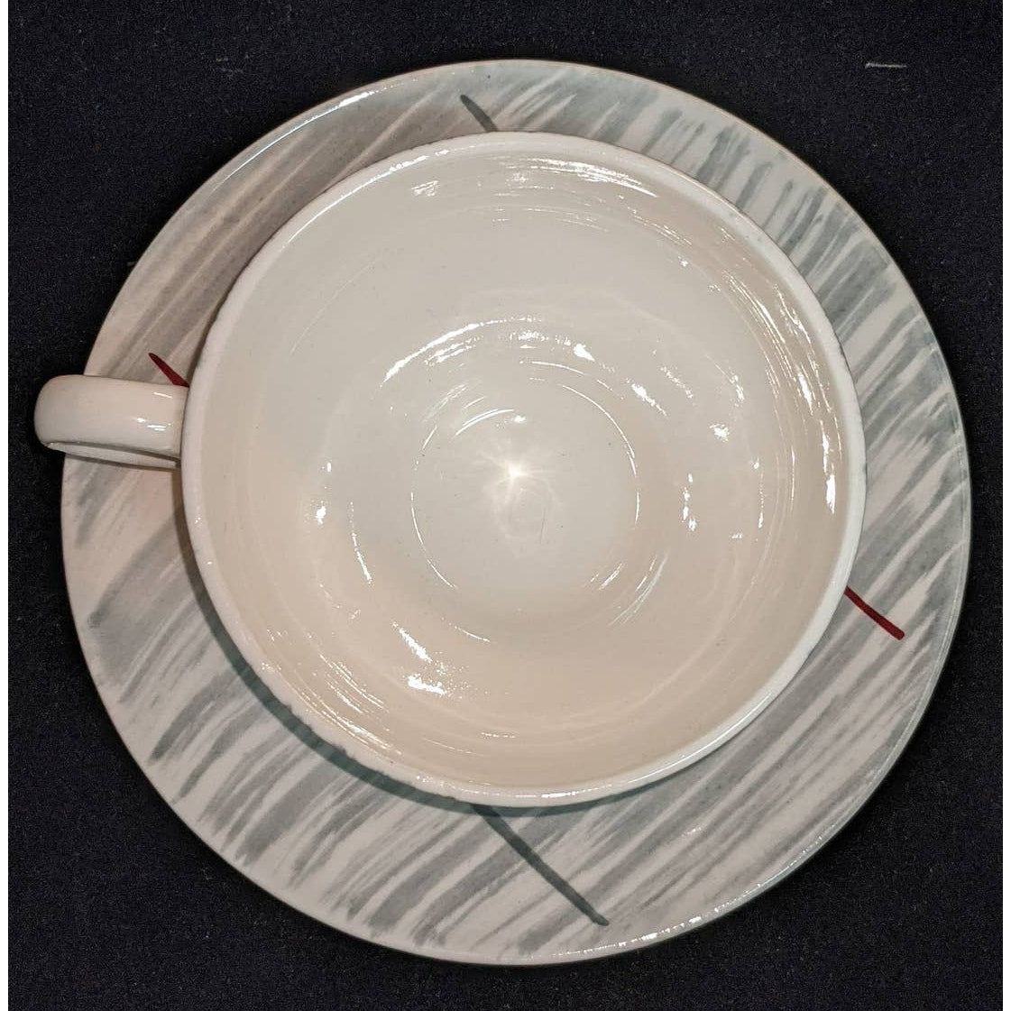 Stetson Vintage Set of 2 Tea Cups and Saucers Midcentury Minimalist Gray Red