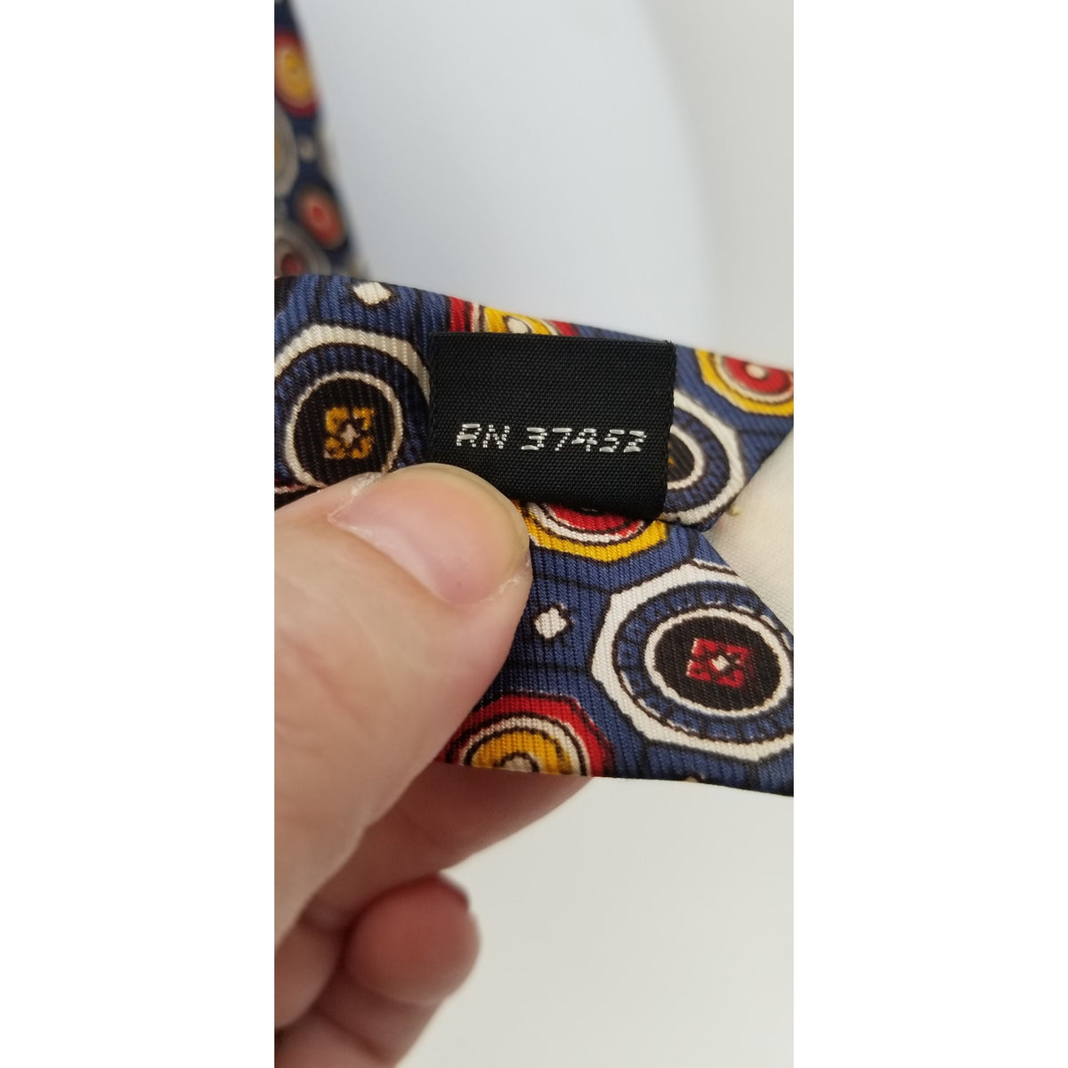 Vintage Mens Neck Tie 56" Octagonal Pattern Blue Red Yellow wide geometric