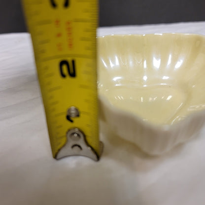 Belleek Vintage Scalloped Heart Trinket Dish Yellow Iridescent Glaze Ceramic
