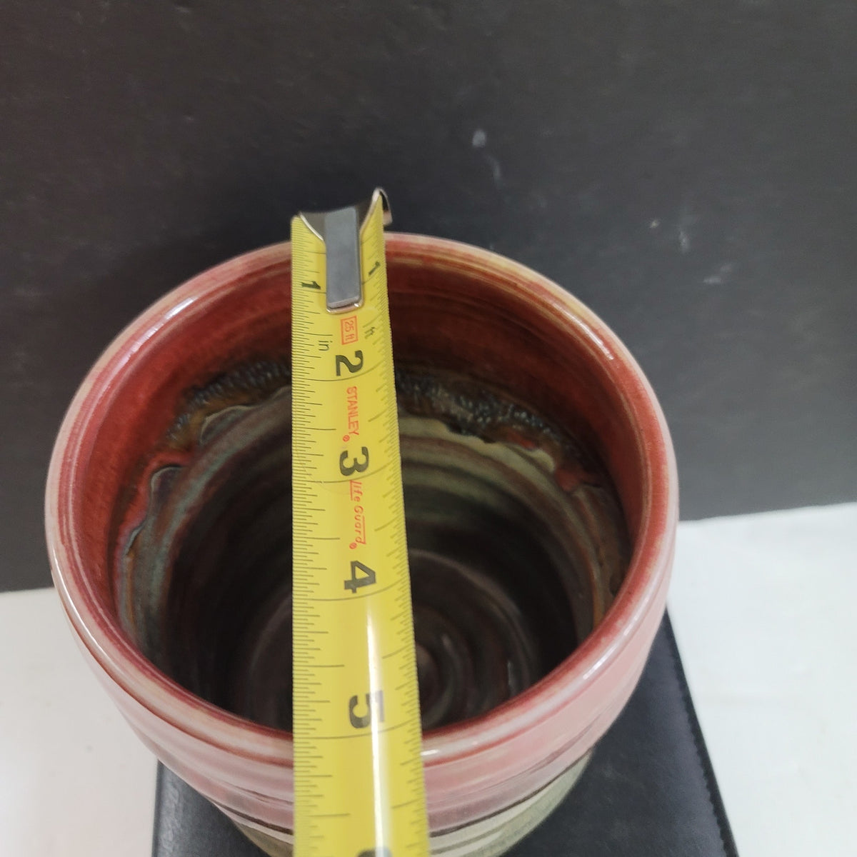 ART pottery incised vase pot Signed "White" Earth Tone drip glaze 6" tall