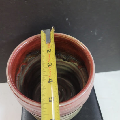ART pottery incised vase pot Signed "White" Earth Tone drip glaze 6" tall