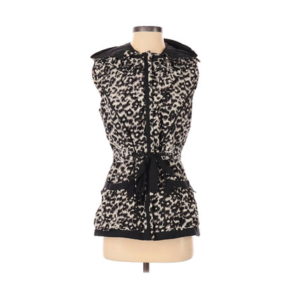 T Tahari Ruffle Hooded Tie Waist Sleeveless Vest Small animal print leopard