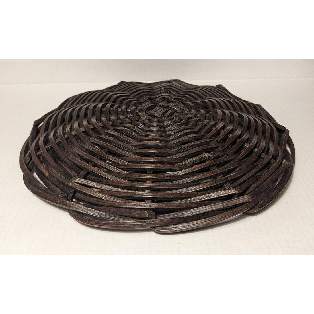 Vintage BENT WOOD Shallow Brown Wicker Basket 14.5" Large Plate Serve Ware