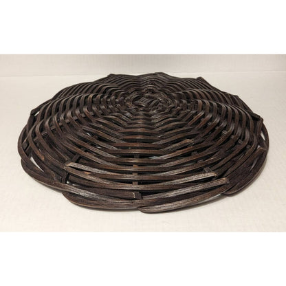 Vintage BENT WOOD Shallow Brown Wicker Basket 14.5" Large Plate Serve Ware