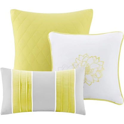 Madison Park Lola 7 Pieces California King Comforter Set Yellow Gray NEW