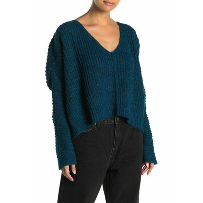 Free People Moonbeam Ribbed Knit Sweater Long Dolman Sleeves V-Neck X-Small