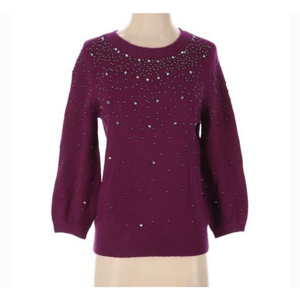 Halogen XS Purple Studded Pullover Sweater Crew Neck Long Puffy Bell Sleeve