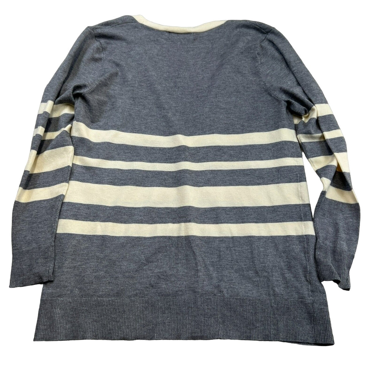 Cotton Emporium Womens Cardigan Sweater Medium Grey/Cream Stripe NEW Lightweight