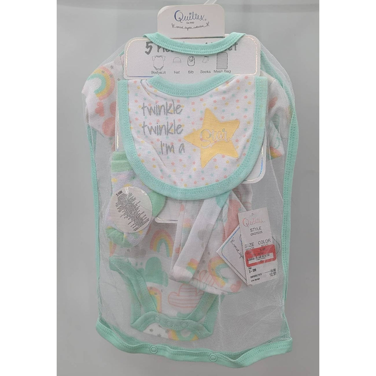Quiltex Lot 3 (1Piece Sets) 5 Pcs each set Green White 3-6 month Girl Bib Hat