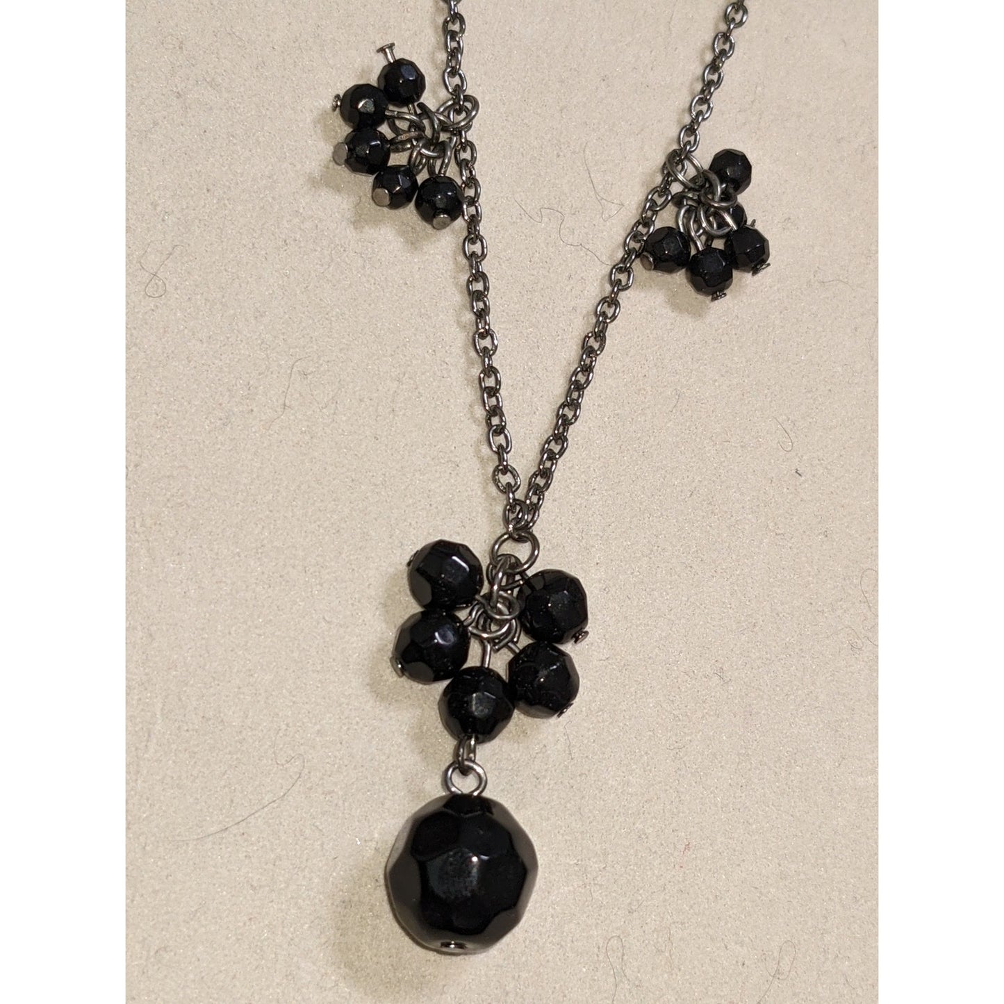 Express Signed Black Stone Dangle Cut Beaded Chain Gunmetal Silver Color