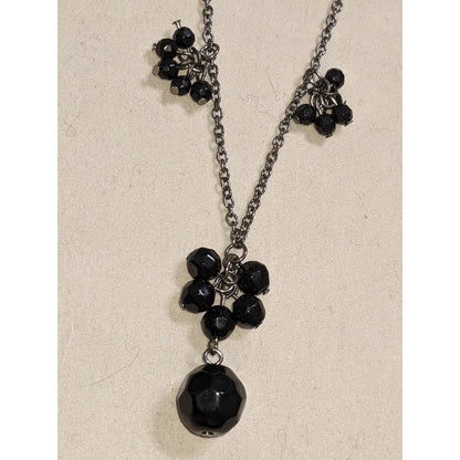 Express Signed Black Stone Dangle Cut Beaded Chain Gunmetal Silver Color