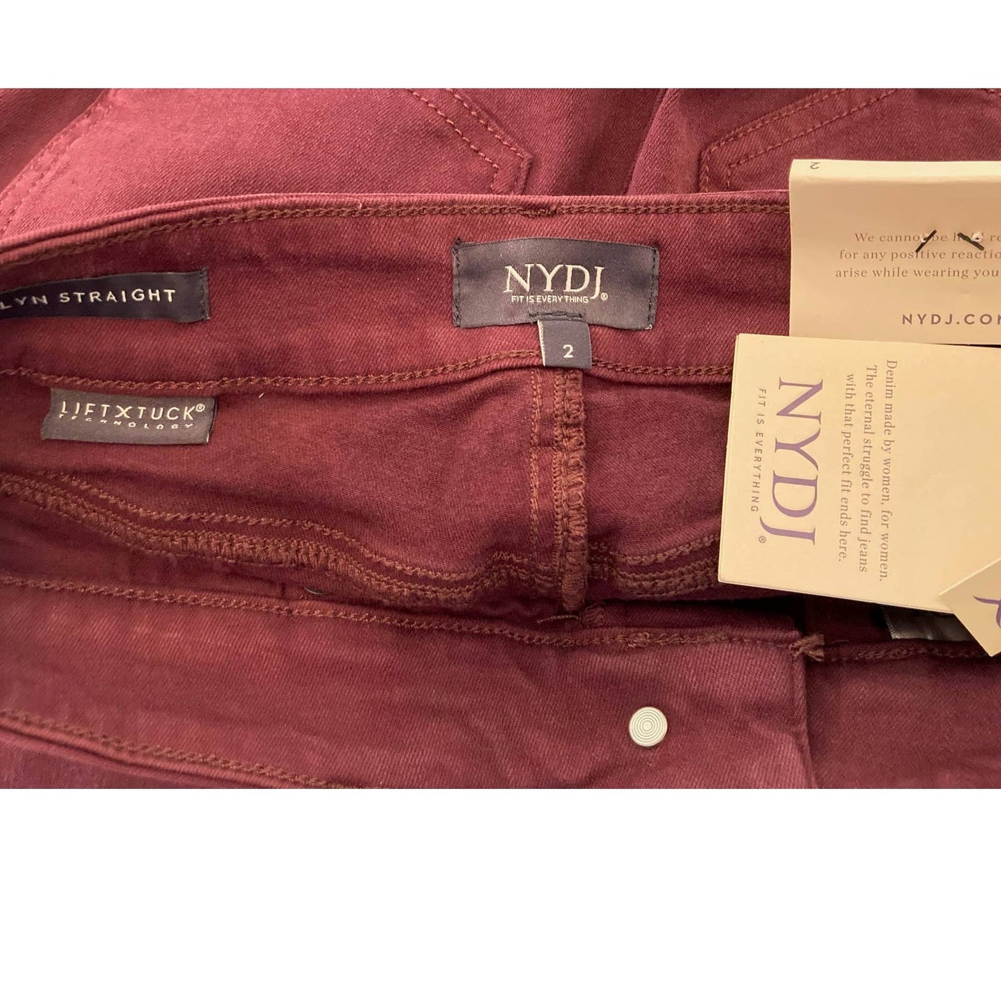 NYDJ Women's Jeans Marilyn Straight Leg Size 2 Deep Merlot Wine NWT Pants