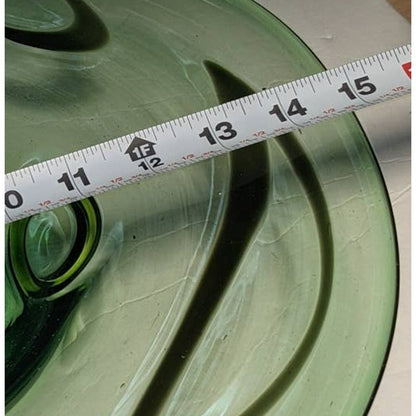 Vintage Murano Latticino Gold Aventurine Art Glass Conch Swirl Bowl 15" Green