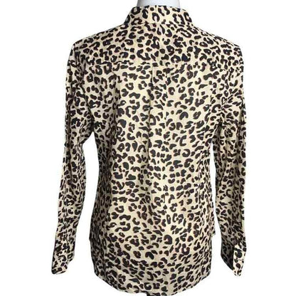 1901 Button Down Long Sleeve Cotton Blouse Top Extra Small/XS Animal Print NWT