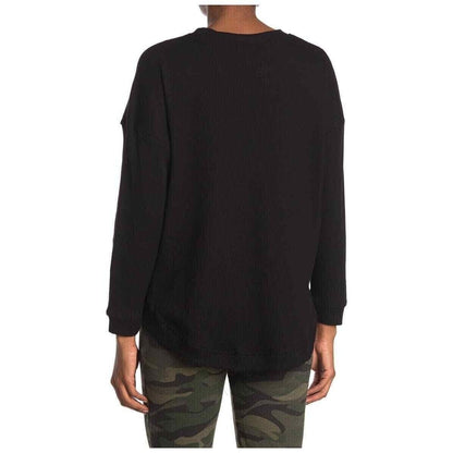 RDI Waffle Knit Kangaroo Pocket High Low Top Sz XL/Extra Large Black NWT