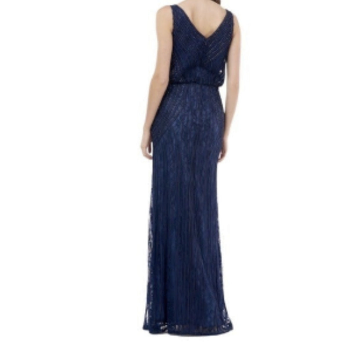 JS Collections Boat Neck Embellished Blouson Gown Size 6 Navy NWOT