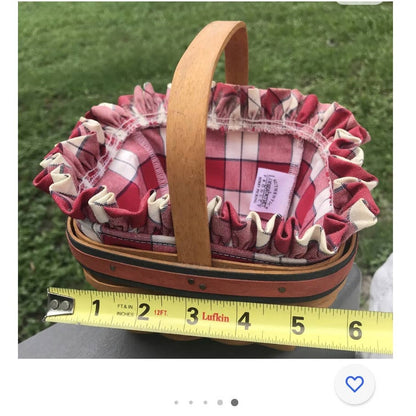 Longaberger basket small red green plaid insert Berry picker Handwoven 2001 Ohio