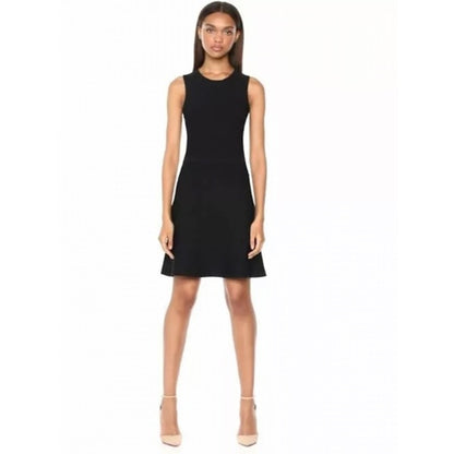 Theory NWT Round Neck Fit Flare Mini Shift Dress Sleeveless Black Size 12