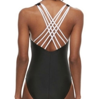 Adidas NWT Black One Piece Swimsuit Logo Strappy Back Size Medium